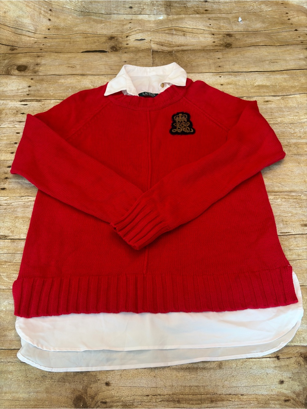 LAUREN by Ralph Lauren red sweater with white collar and hem, size M